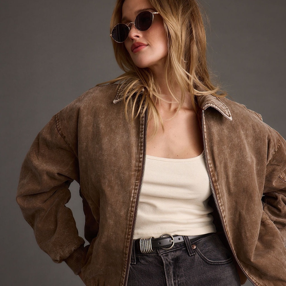 12th Tribe Sawyer Washed Brown Oversized Bomber Jacket Size SS